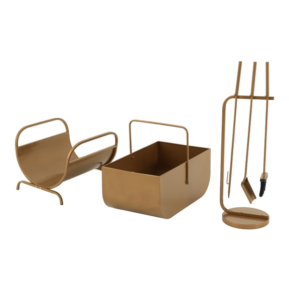3-Piece Fireplace Accessory Set with Log Rack, Firewood Storage Bucket and Fireplace Tools, Iron Hearth Set for Indoor and Outdoor Use