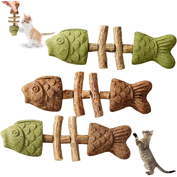3-Piece Fishbone Cats Purrident Cat Dental, Purrident Cat Chew, Purrident for Cats, Dental Health for Cats, Natural Teeth Cleaning Stick, Apply to for Indoor Cats and Kittens(Mxed Flavor)
