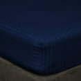 thumbnail image 1 of 3 Piece Fitted Sheet Set , 100% Egyptian Cotton 15" Deep Pocket Fitted Bed Sheets 400-Thread-Count Fitted Sheet, Fade Resistant Soft & Sateen Weave and Luxury, Full XL Size -Navy Blue Stripe, 1 of 4