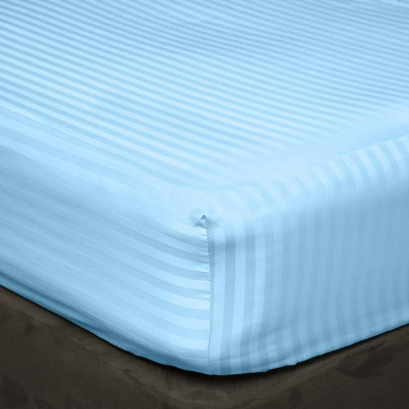 3 Piece Fitted Sheet Set, 300 Thread Count, 100% Egyptian Cotton 12" Deep Pocket Fitted Bed Sheets , Easy Care Fitted Sheet Soft and Luxury, Twin Size -Light Blue Stripe