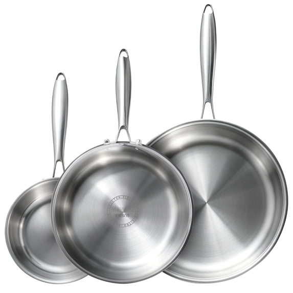 Five-Ply Stainless Steel Frying Pan(8/10/12inch),Chef's Pans/Skillets,Dishwasher and Oven Safe Cookware,Works on Induction,Ceramic and Gas Cooktops