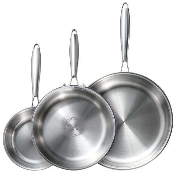 Five-Ply Stainless Steel Frying Pan(8/10/12inch),Chef's Pans/Skillets,Dishwasher and Oven Safe Cookware,Works on Induction,Ceramic and Gas Cooktops