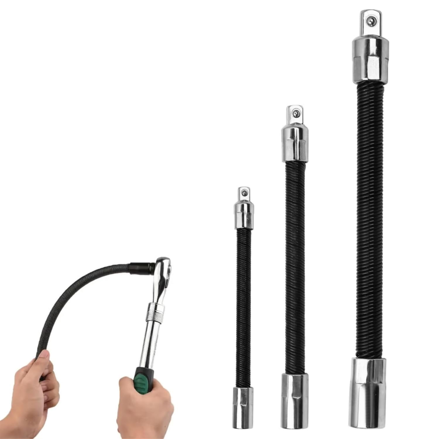Flex Socket Spring 3-Piece Flexible Socket Extension Set – 1/4