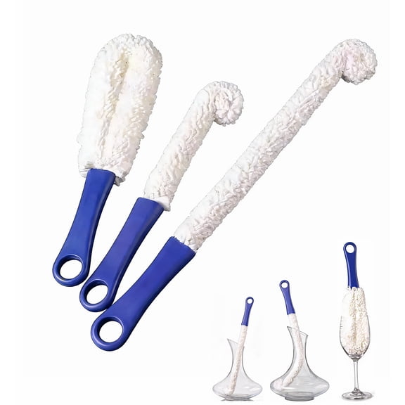 3-Piece Flexible Wine Decanter Cleaning Brush Set, Extra Long Bendable Foam Scrubber for Carafes, Goblets, and Specialized Glassware, Non-Scratch Deep Cleaner Kit