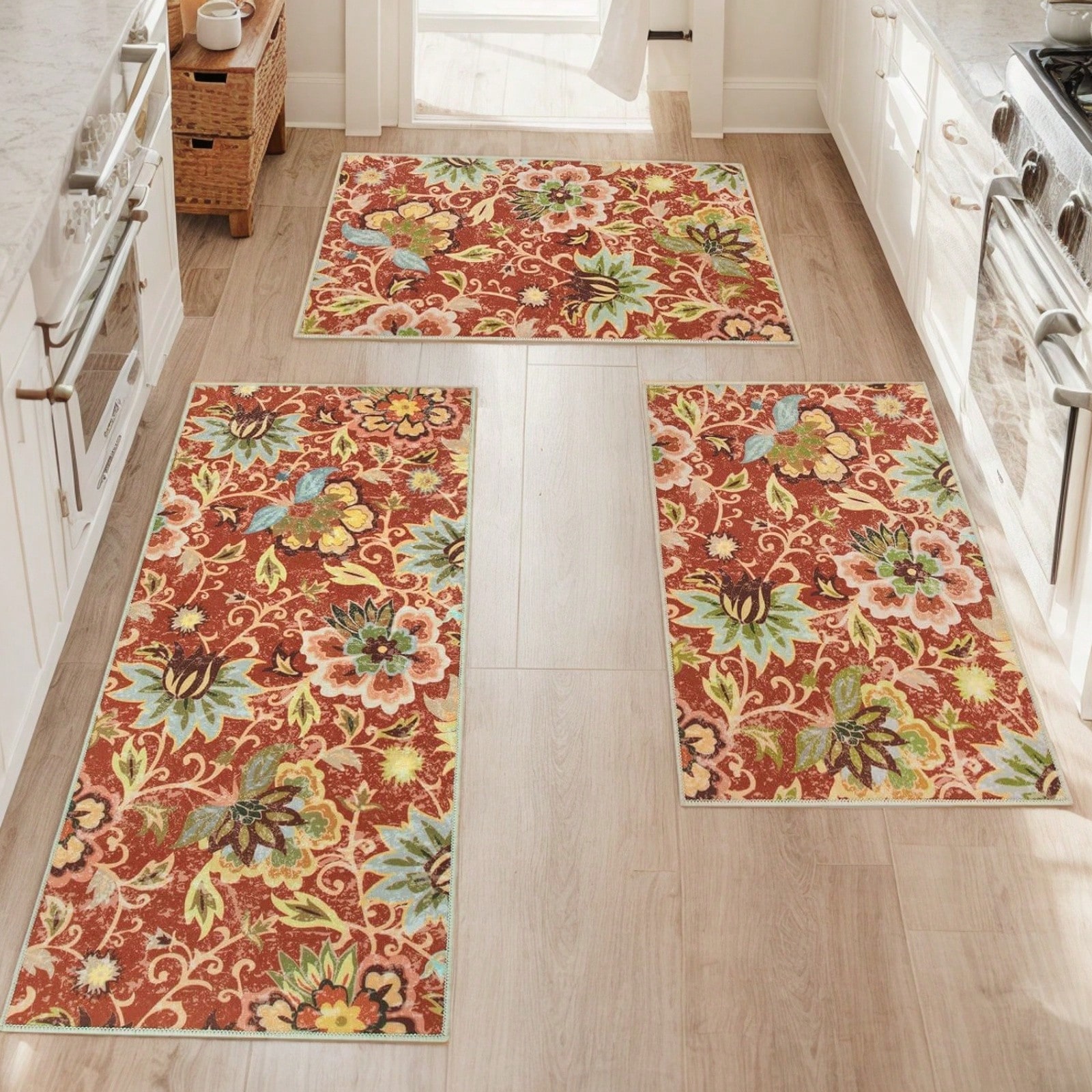 3 Piece Floral Kitchen Rugs Sets Washable Kitchen Runner Rug For Floor ...
