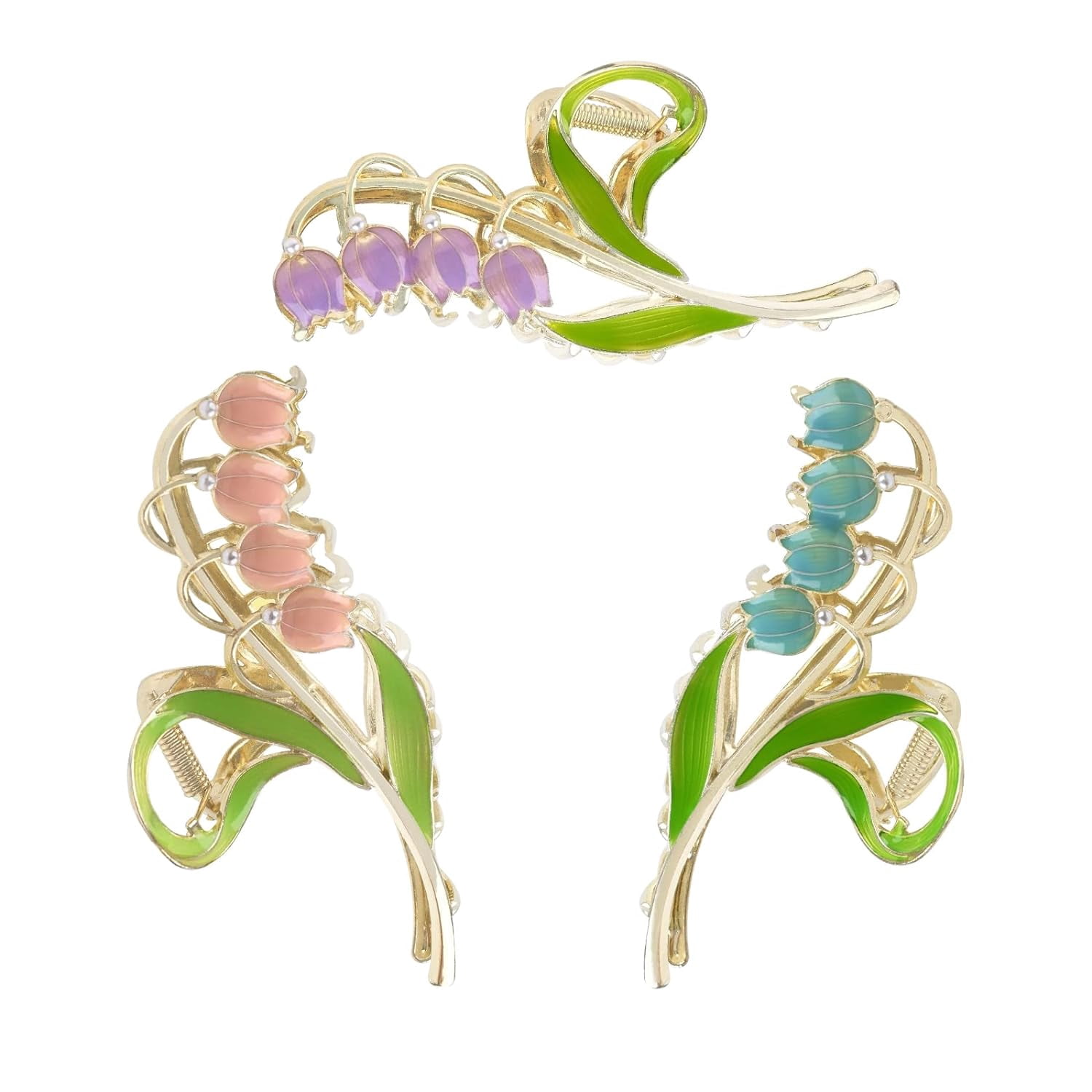 3-Piece Floral Metal Hair Accessories: Lily of the Valley Barrettes, Elegant Strong Hold Non-Slip Clamps for Thin/Medium Hair