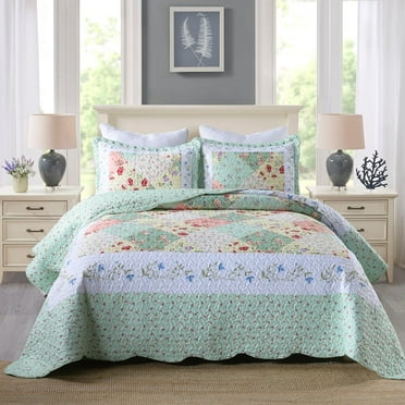3-Piece Floral Quilt Bedding Set – Lightweight Bedspread with Shams B014