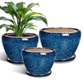 thumbnail image 1 of Ceramic Plant Pots ,10+8+6 inch Modern Large Flower Planters for Plants with Drainage & Saucer for Orchids & Succulents Housewarming Gift for Women, Set of 3 Blue-Glaze, 1 of 8