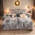 thumbnail image 1 of 3 Piece Fluffy Faux Fur Duvet Cover Set , Luxury Ultra Soft Velvet Shaggy Plush Bedding Set, Fuzzy Comforter Cover with 2 Furry Pillow Cases, Zipper Closure, Queen King Size, 1 of 8