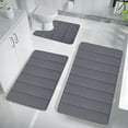 thumbnail image 1 of 3-Piece Foam Bath Mat Set with Non-Slip Rubber Backing for Bathroom Floor, Sizes 40x60 cm, 40x50 cm, 38x42 cm, Ultra-Soft Velvet Fleece Material, Water Absorbent and Machine Washable, 1 of 9