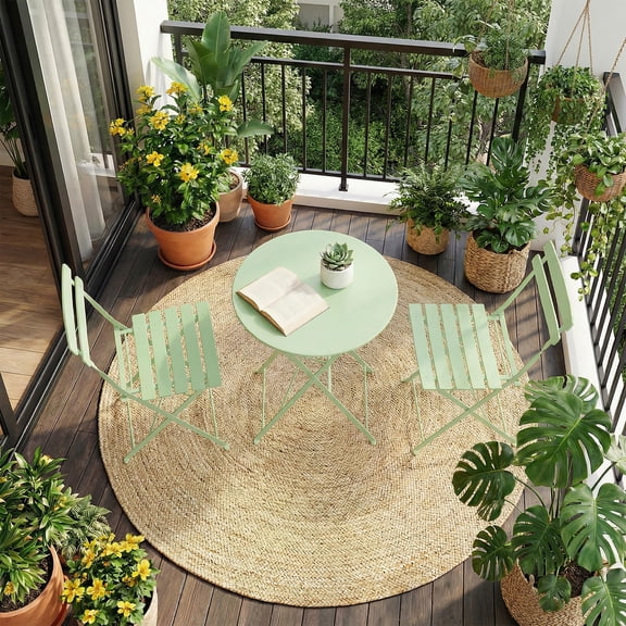 3-Piece Folding Bistro Set with 2 Chairs &able Space Saving Patio Furniture,Fully Assembled, Steel Frame with Powder-Coated Finish, Compact Outdoor Seating for Balcony,Garden,Small Space,Green