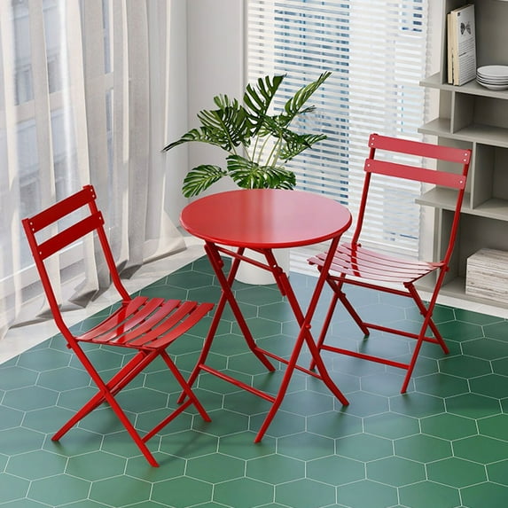 3-Piece Folding Bistro Set, 2 Chairs and 1 Table, Weather-Resistant Outdoor/Indoor Conversation Set for Patio, Yard, Garden (Red)