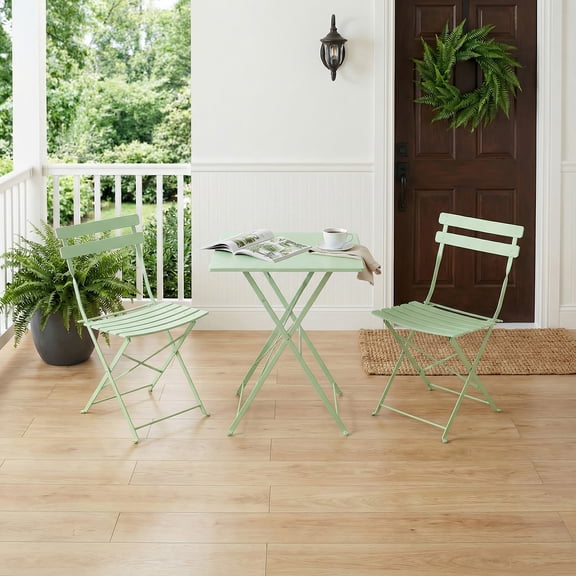 3-Piece Folding Metal Bistro Set – Weather-Resistant Outdoor Patio Table & Stackable Chairs, Space-Saving, No Assembly, Perfect for Balcony, Garden, Yard, Small Spaces – Green