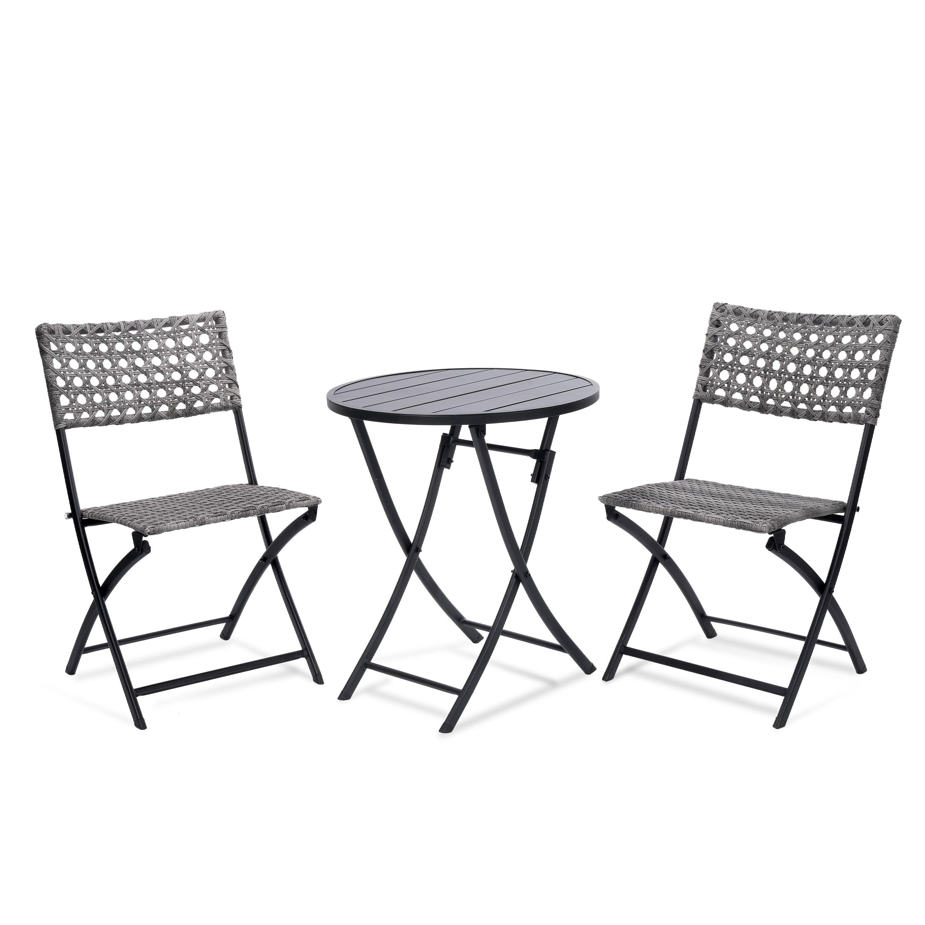3 Piece Folding Outdoor Patio Bistro Set, Wicker Patio Furniture Sets