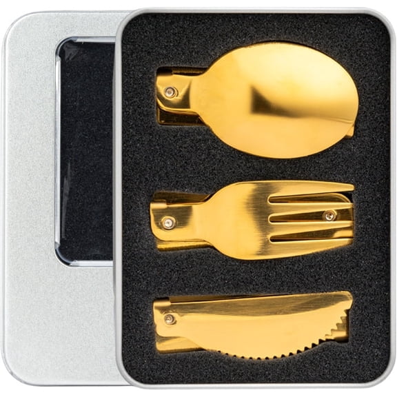 3-Piece Folding Stainless Steel 304 Tool Set with Storage Box for Hiking, Camping, and Outdoor Activities