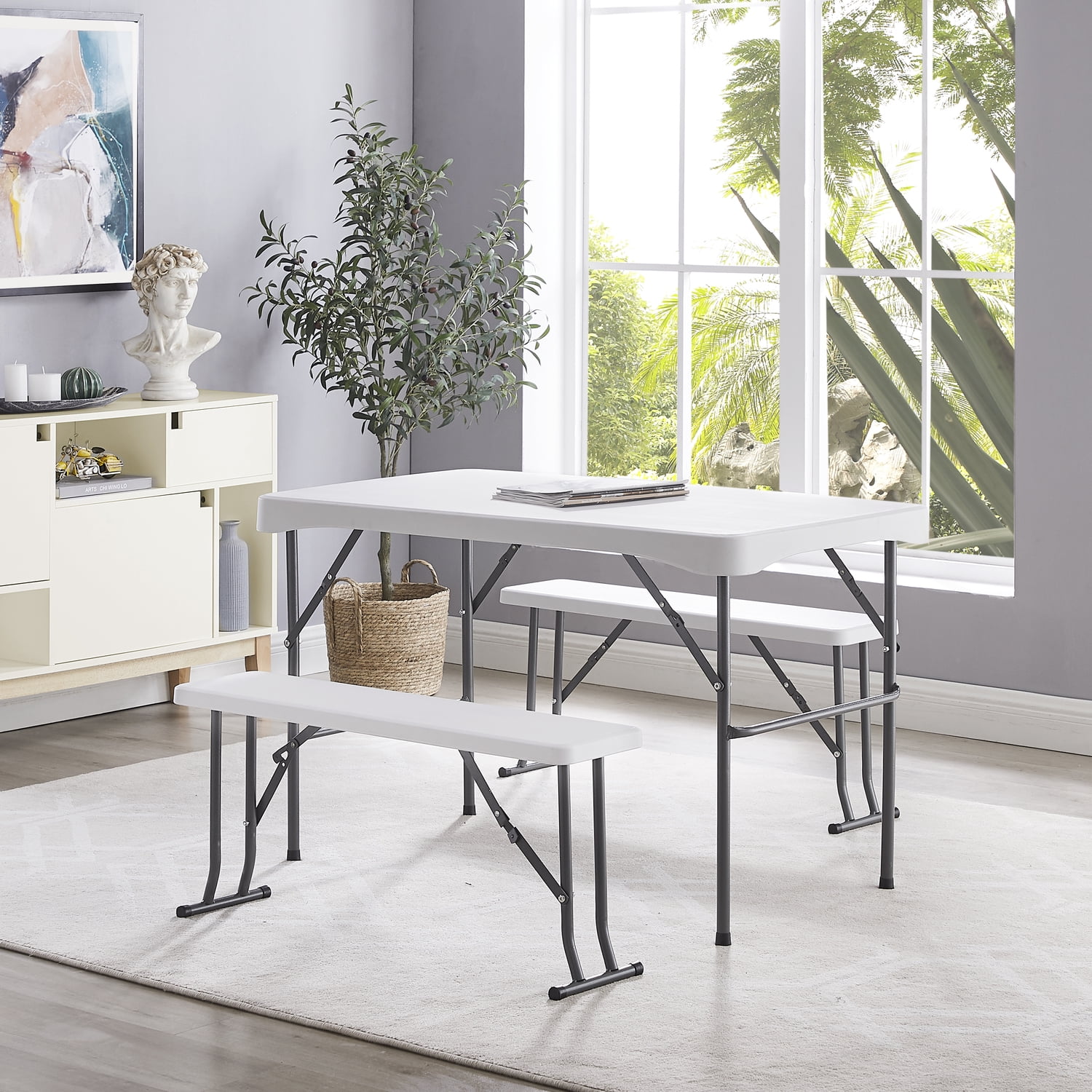 3 Piece Folding Table with Benches, 3.7 Feet Portable Picnic Table Set