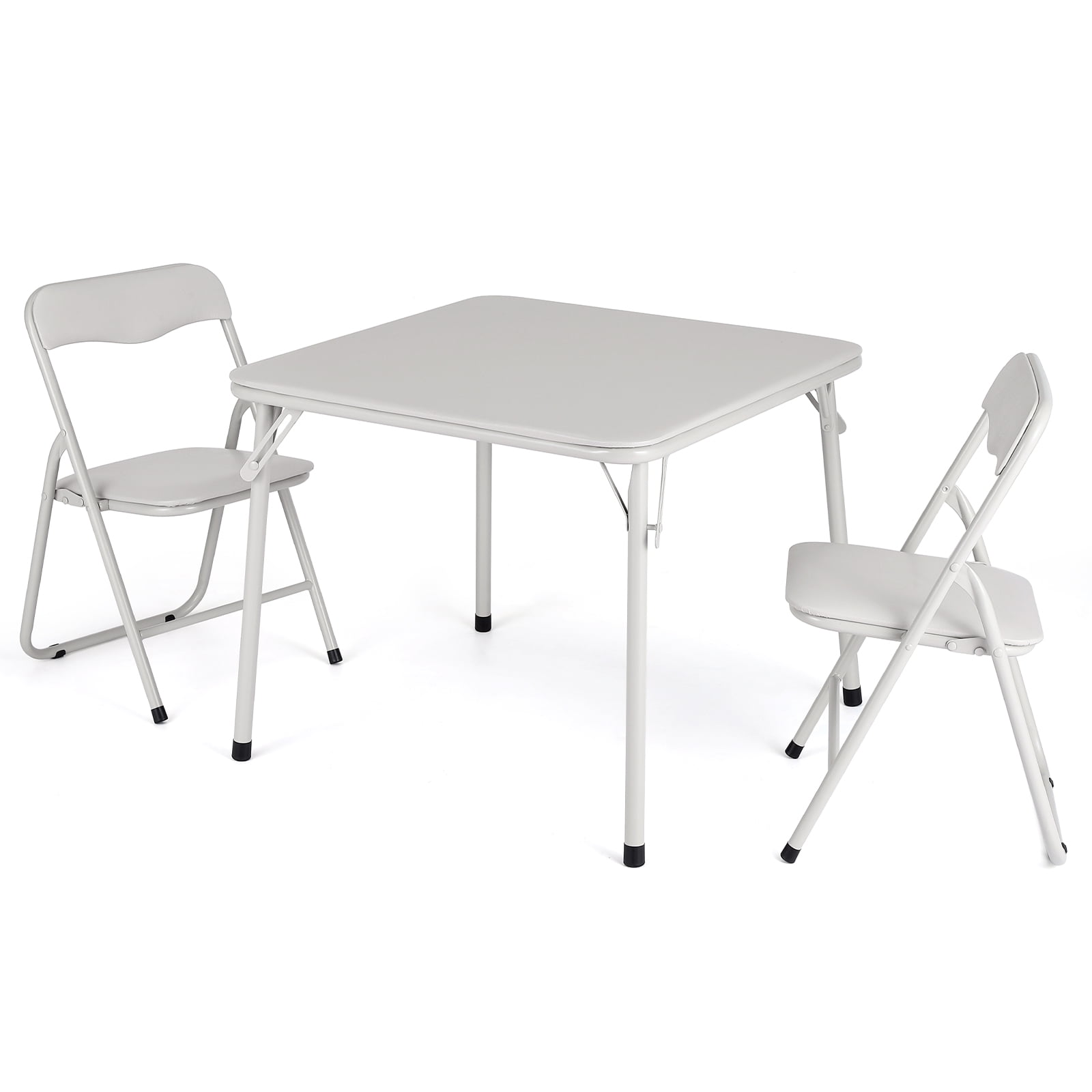 3-Piece Folding Table and Chairs Set - Upholstered Portable Kids Activity Set with Metal Frame, for Eating, Reading & Play, Beige