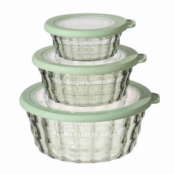 3 Piece Food Storage Container Set with Lids, Round Kitchen Bowls for ...