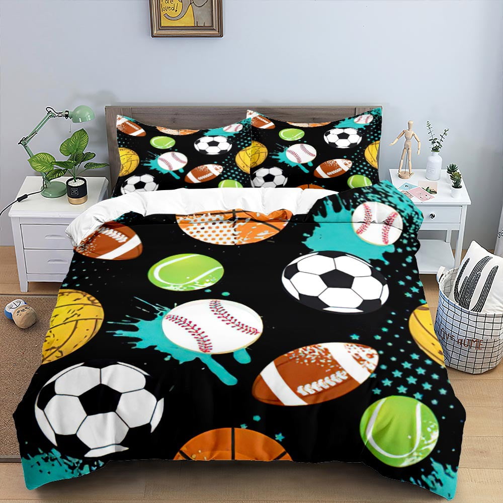 3 Piece Football Bedding Sets for Teen Boys,Sport Theme Duvet Cover Set