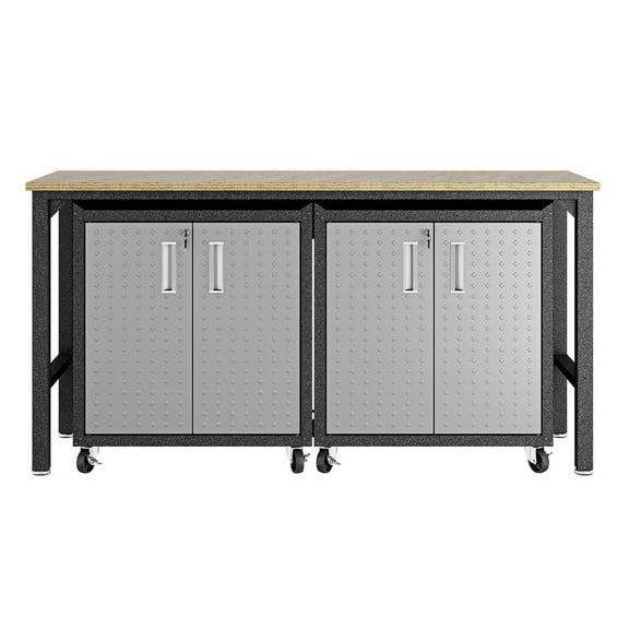 3-Piece Fortress Mobile Space-Saving Steel Garage Cabinet and Worktable 1.0 y