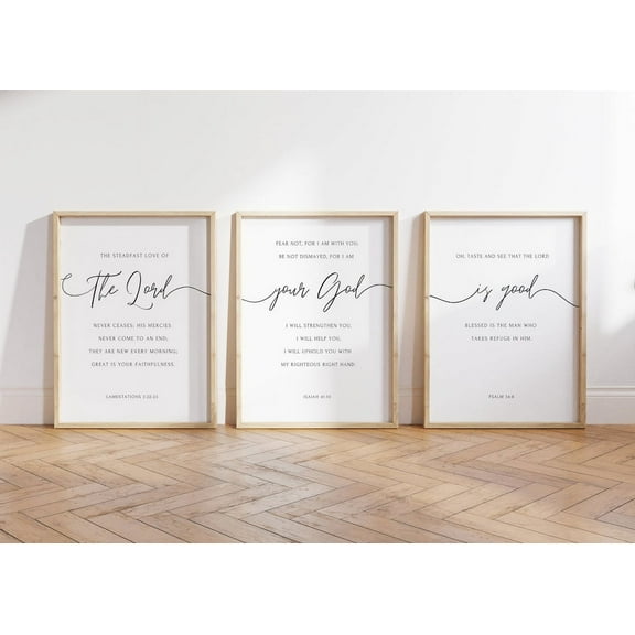 3 Piece Framed Art Prints Bible Verse Bundle Poster Pictures The Lord Your God Is Good Canvas Wall Painting for Home Christian Decoration with Inner Frame