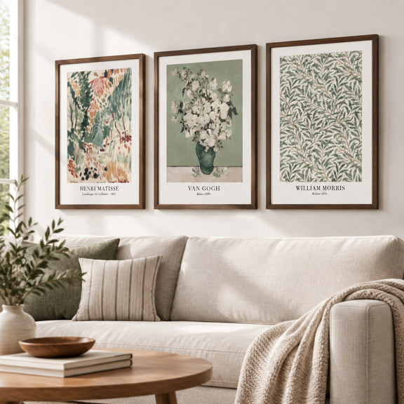 3 Piece Framed Vintbotanical Flcanvas Wall Art Set Matisse Van Gogh William Morristings Large Pictures Prints Decor For Living Ro
