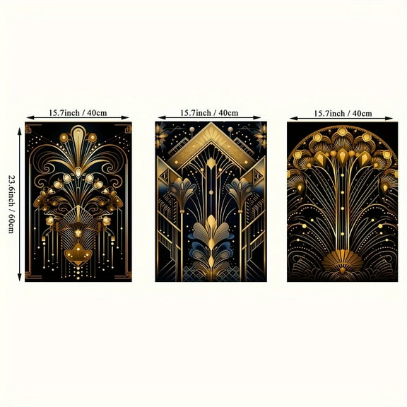 3-Piece Frameless Abstract Canvas Poster Set, Black Gold Elegant Painting, Printed Canvas Wall Art Set, Suitable for Gifts, Bedroom, Office, Living Room, Home and Dormitory Decoration