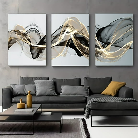 3-Piece Frameless Nordic Style Canvas Poster, Abstract Ribbon Painting, Modular Picture Printing Painting Cloth Wall Art Suit, Artwork Wall Painting Gift, Bedroom, Living Room, Wall Decoration Home