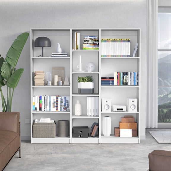 3-Piece Freestanding Bookcase | Ample Space for Books and Plants in Living Room | Particle Board with Gray/White Aesthetic Appeal | Organize Your Home with a Modern Touch