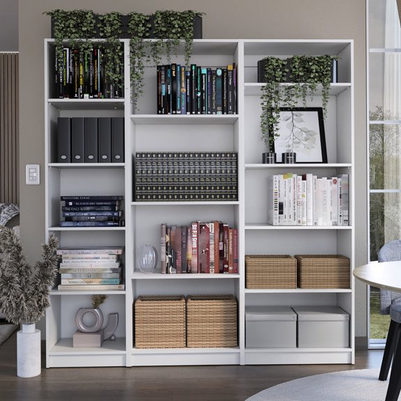 3-Piece Freestanding Bookcases | Expansive Storage in Office or Living Room | Durable Particle Board | Perfect for Cohesive Home Decor