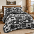 3 Piece Full/Queen Bear Grey Reversible Quilt Set with Shams, Farmhouse ...