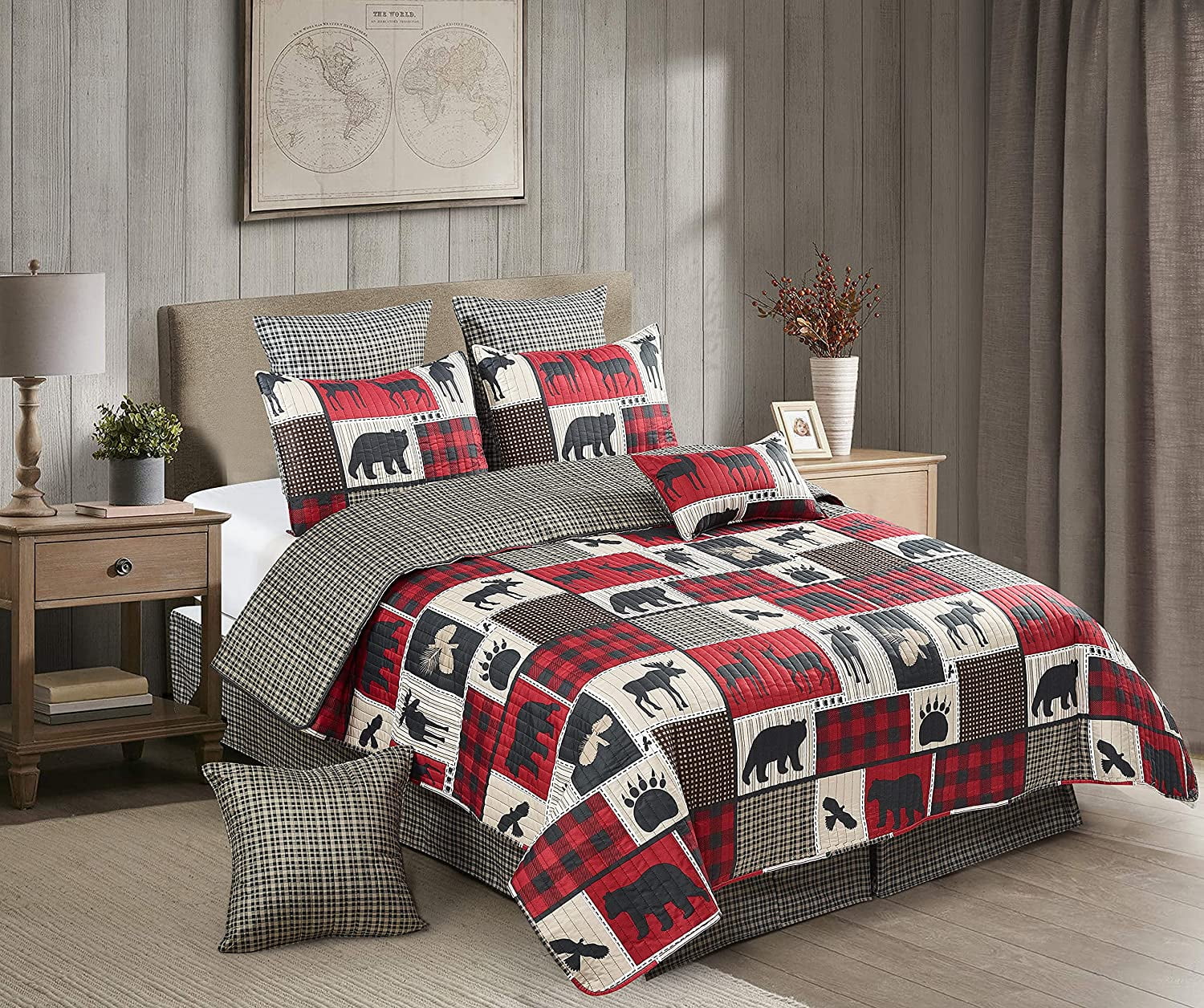 3 Piece Full/Queen Cabin Quilt Bedding Set - Life - Rustic Country ...