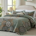 thumbnail image 1 of 3-Piece Full/Queen Size Bedspread Coverlet Set - Green Mandala Quilt with 2 Pillow Shams, Microfiber, 1 of 7
