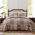thumbnail image 1 of 3-Piece Full/Queen Size Quilt Set - Brown Paisley Bedspread Coverlet with 2 Pillow Shams, Microfiber, 1 of 8