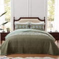 thumbnail image 1 of 3-Piece Full/Queen Size Quilt Set - Olive Green Bohemian Bedspread Coverlet with 2 Pillow Shams, Microfiber, 1 of 7