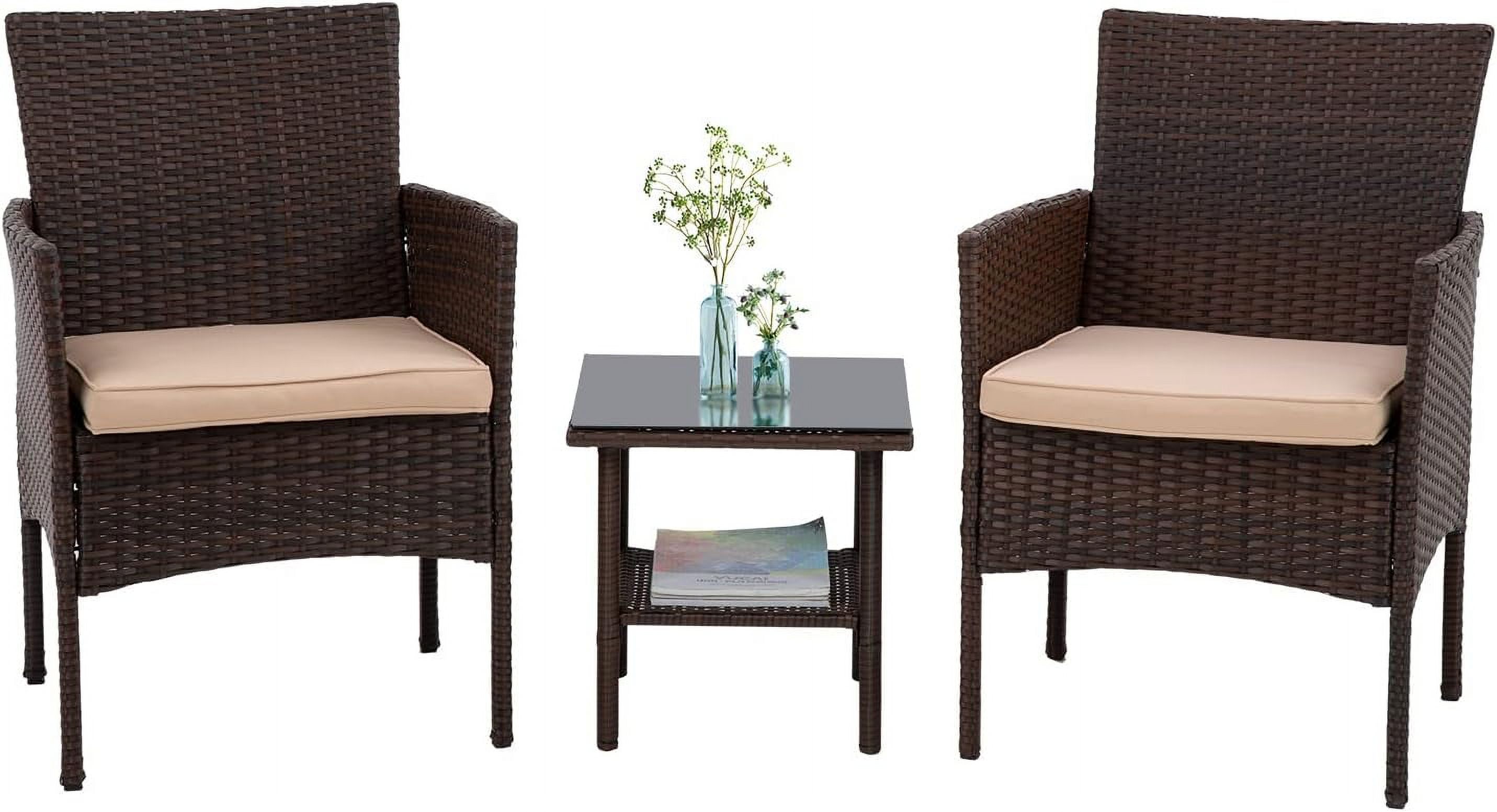 3 Piece Furniture Patio Chairs Wicker Outdoor Rattan Conversation