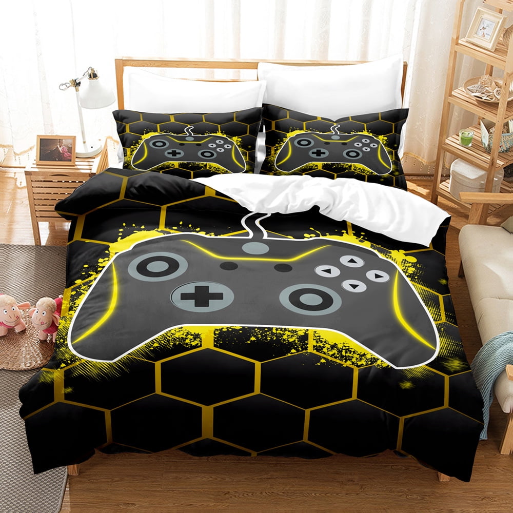 3 Piece Gamer Bedding Set for Boys Gaming Bedding Twin Duvet Cover Set Gaming Bed Boys Comforter