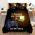 thumbnail image 1 of 3-Piece Gamer Duvet Cover Set - " I Paused my Game to be Here " with Purple Controller & Laptop Graphics - Fun Bedding for Gamers, 1 of 4