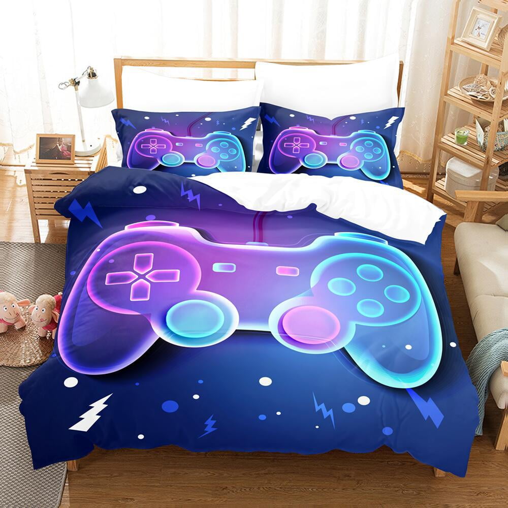 3 Piece Gaming Duvet Cover Sets for Boys Teen Full Size,Kids Video Games Bedding Set Game Design