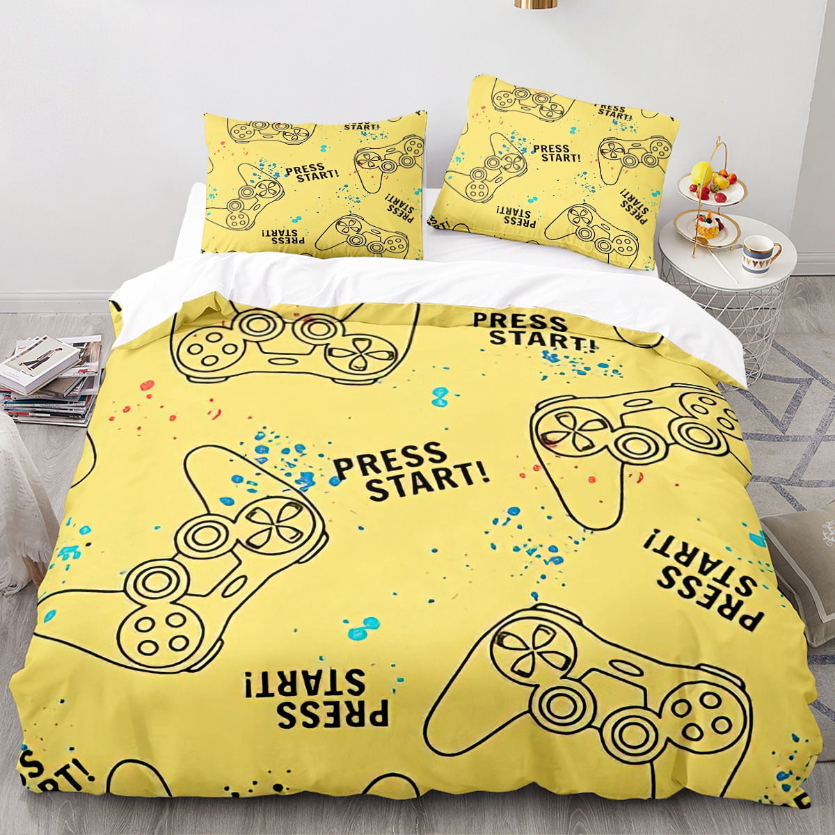 3 Piece Gaming Duvet Cover Sets for Boys Teen Full Size,Kids Video Games Bedding Set Game Design