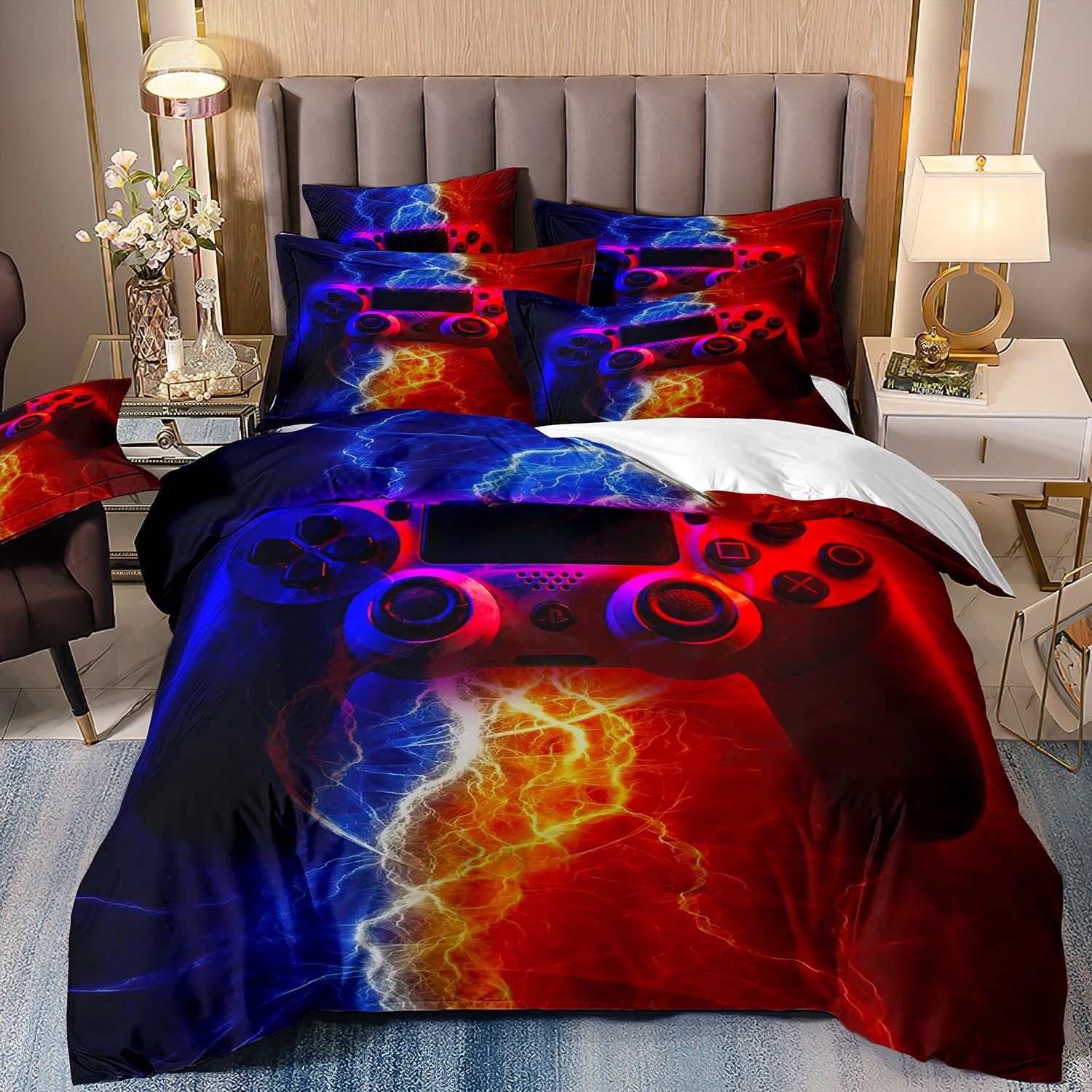 3 Piece Gaming Duvet Cover Sets for Boys Teen Full Size,Kids Video Games Bedding Set Game Design