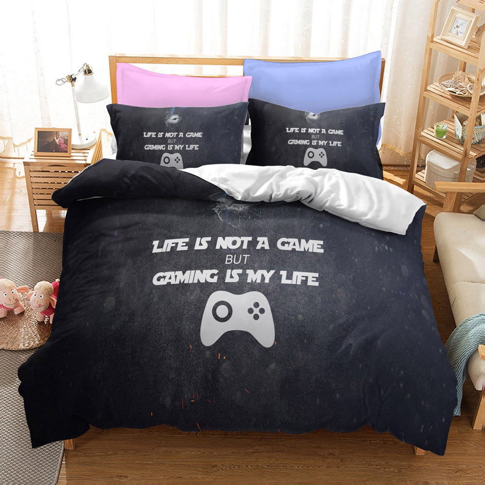 3 Piece Gaming Duvet Cover Sets for Boys Teen Full Size,Kids Video Games Bedding Set Game Design