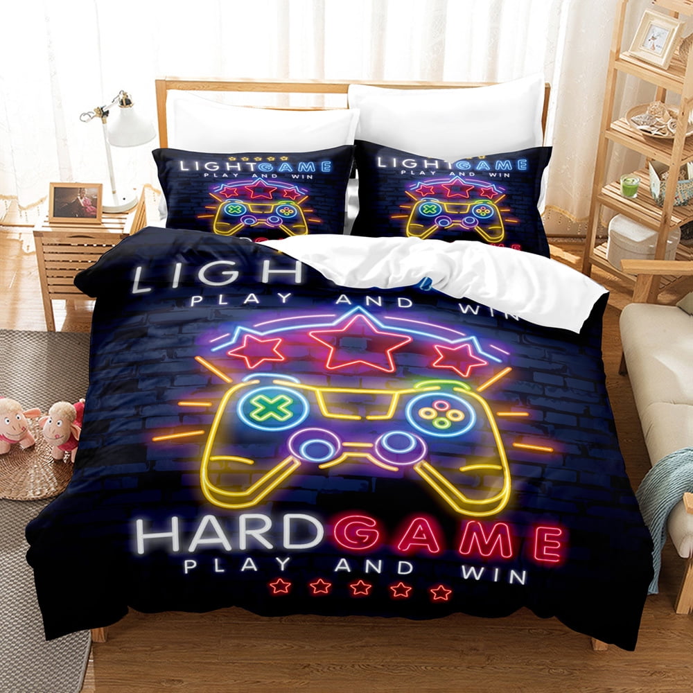 3 Piece Gaming Duvet Cover Sets for Boys Teen Full Size,Kids Video Games Bedding Set Game Design