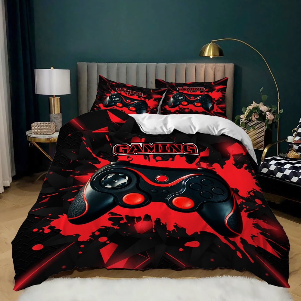 3 Piece Gaming Duvet Cover Sets for Boys Teen Full Size,Kids Video Games Bedding Set Game Design