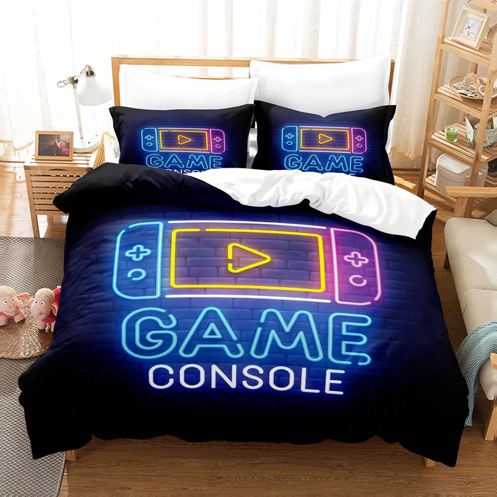3 Piece Gaming Duvet Cover Sets for Boys Teen Full Size,Kids Video Games Bedding Set Game Design