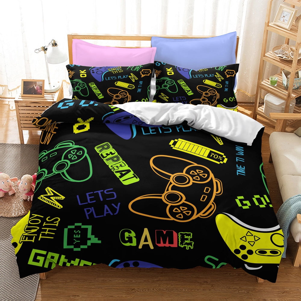 3 Piece Gaming Duvet Cover Sets for Boys Teen Full Size,Kids Video Games Bedding Set Game Design