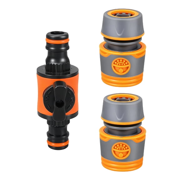 3 Piece Garden Hose Connector Set Double Valves Leakproof Design Ergonomic Grip