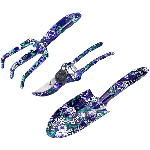 3 Piece Garden Tool Set Heavy Duty Cast Aluminum Hand Tools with Ergonomic Non-Slip Grip for Planting Weeding Digging Trowel Cultivator Transplanter