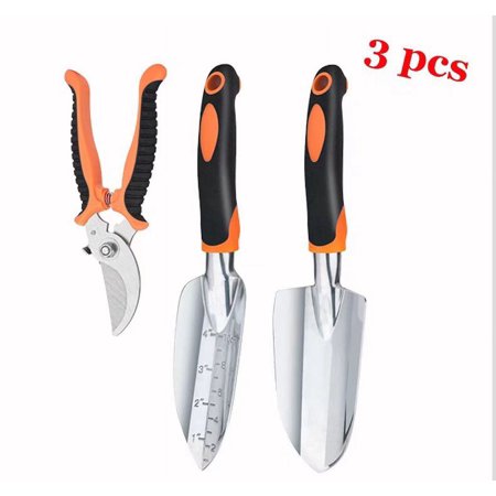 3-Piece Garden Tool Set with Rubberized Non-Slip Handles, Stainless Steel(Orange)
