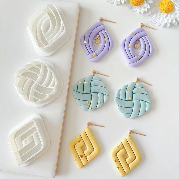 3-Piece Geometric Soft Clay Earring Mold Set for DIY Jewelry - Create Unique Earrings and Pendants